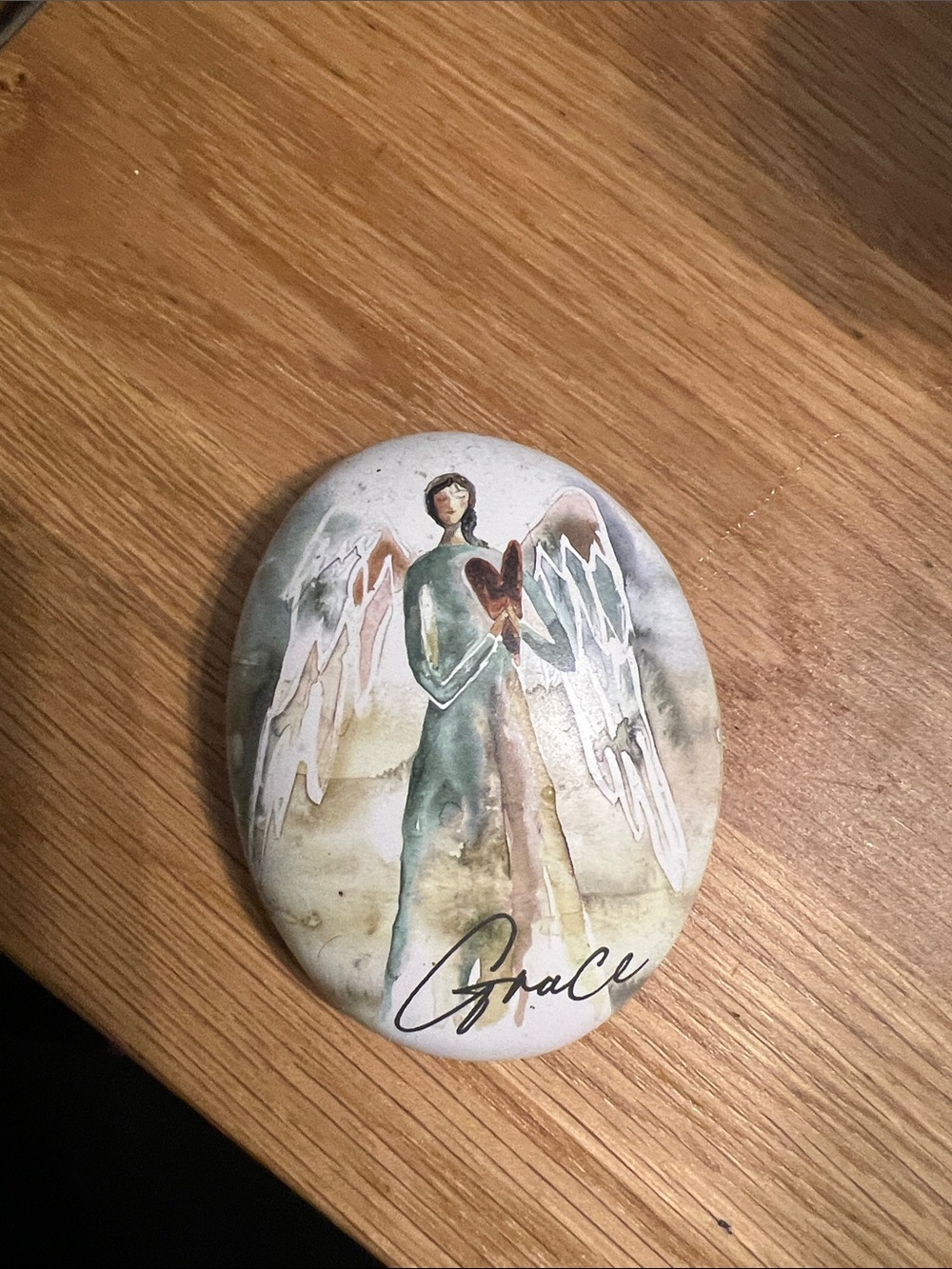 Grace Angel Art Stone - Green and White Decorative Home Art